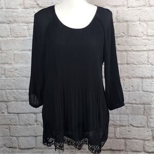 NY Women's Black Blouse Cold Shoulder Pleated